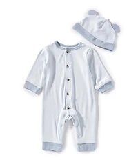 Little Me Baby Boys Cozy Ribbed Coverall And Hat Set