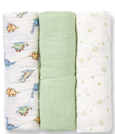 Little Me Baby Boys Dino Muslin Blankets 3-Pack Set