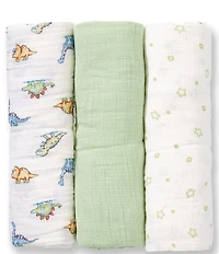 Little Me Baby Boys Dino Muslin Blankets 3-Pack Set