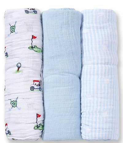 Little Me Baby Boys Golf Muslin Blankets 3-Pack Set