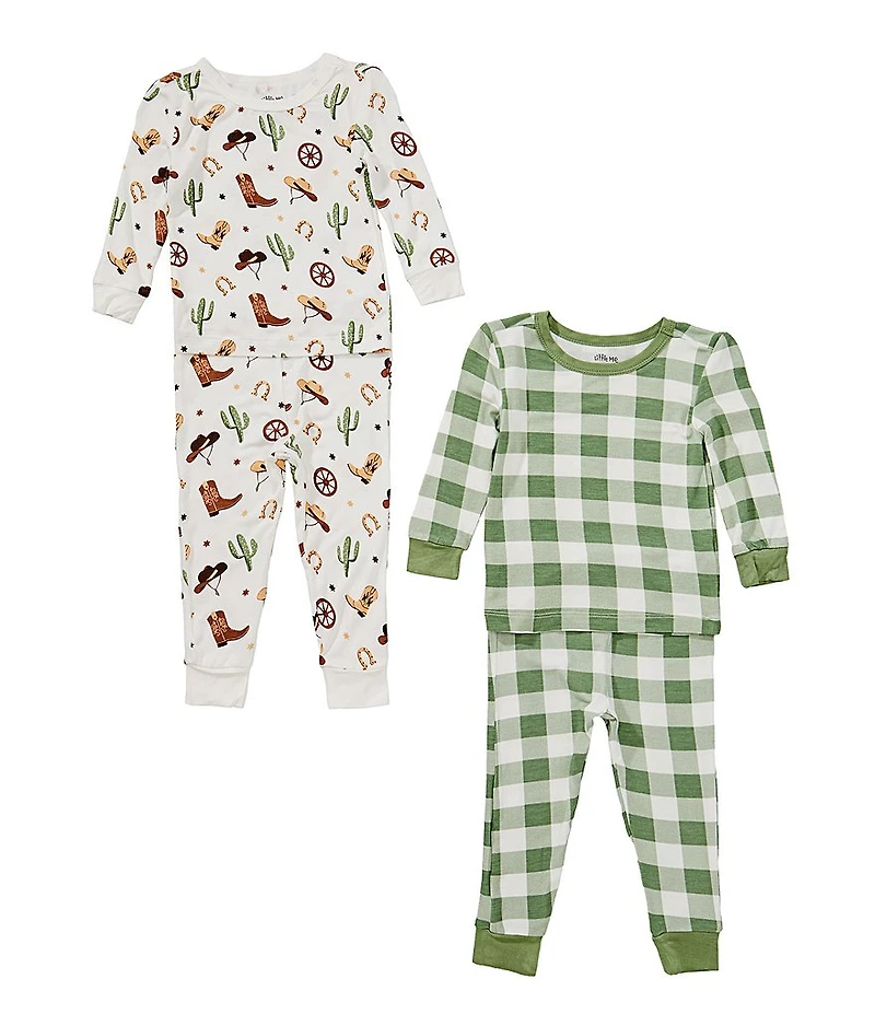 Little Me Baby Boys Long-Sleeve Cowboy/Plaid Printed Bamboo-Blend 4-Piece Pajama Set