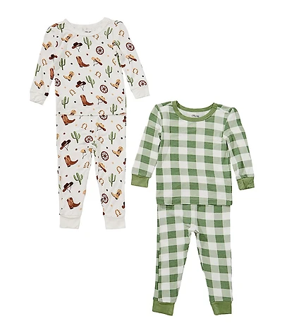 Little Me Baby Boys Long-Sleeve Cowboy/Plaid Printed Bamboo-Blend 4-Piece Pajama Set