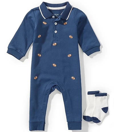 Little Me Baby Boys Long Sleeve Football Coverall & Coordinating Socks