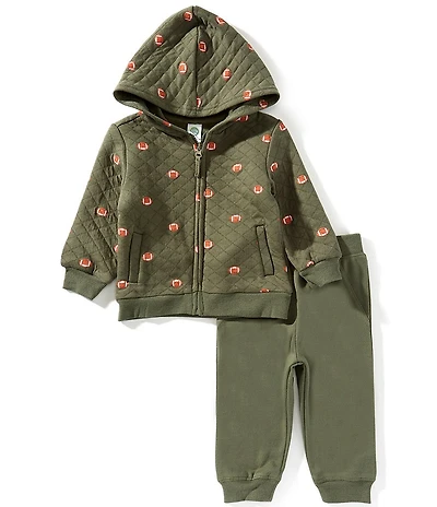 Little Me Baby Boys Long Sleeve Football Printed Hooded Jacket & Coordinating Jogger Pant Set