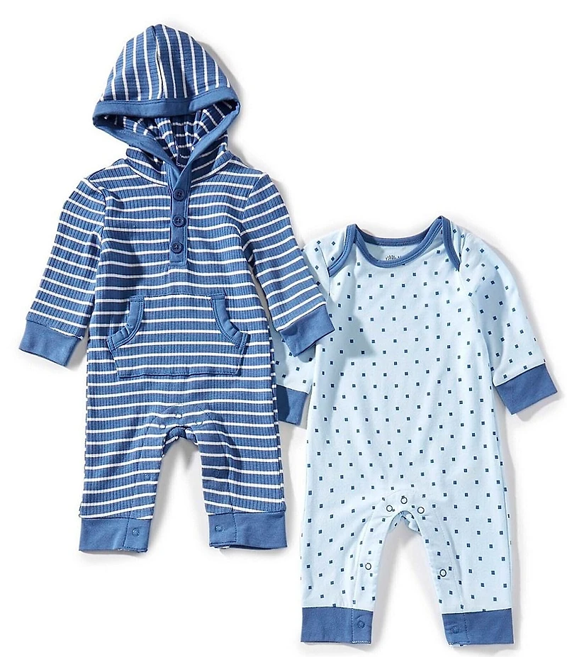Little Me Baby Boys Long Sleeve Geo Stripe & Allover Print 2-Pack Coveralls