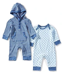 Little Me Baby Boys Long Sleeve Geo Stripe & Allover Print 2-Pack Coveralls