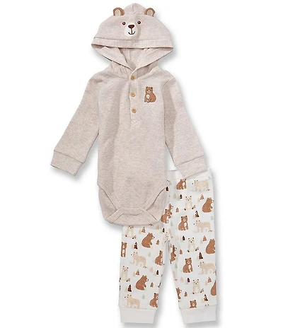 Little Me Baby Boys Long Sleeve Hooded Bear Ear Bodysuit & Coordinating Printed Pants Set