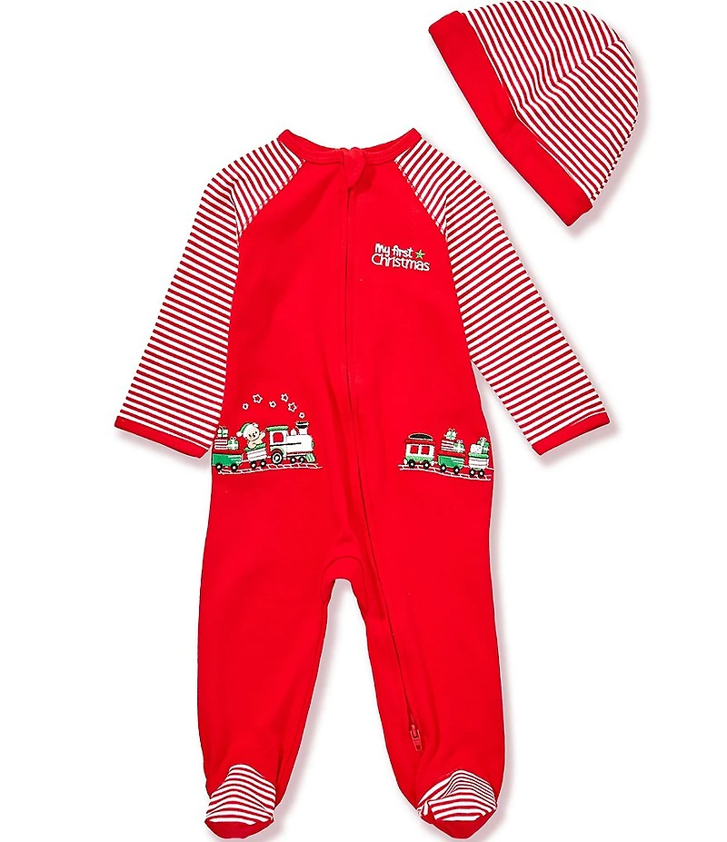 Little Me Baby Boys Long-Sleeve Christmas Train Motif Footed Coverall