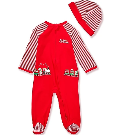 Little Me Baby Boys Long-Sleeve Christmas Train Motif Footed Coverall