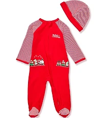 Little Me Baby Boys Long-Sleeve Christmas Train Motif Footed Coverall