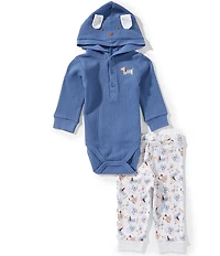 Little Me Baby Boys Long Sleeve Puppy Ear Hood Bodysuit & Coordinating Printed Pants Set
