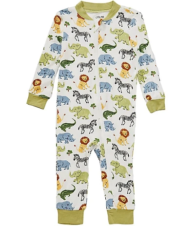 Little Me Baby Boys Bamboo Long-Sleeve Safari-Animal-Printed Coverall