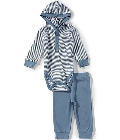 Little Me Baby Boys Long-Sleeve Striped Hooded Bodysuit & Solid Jogger Pant Set