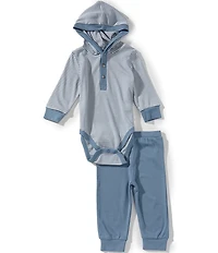 Little Me Baby Boys Long-Sleeve Striped Hooded Bodysuit & Solid Jogger Pant Set
