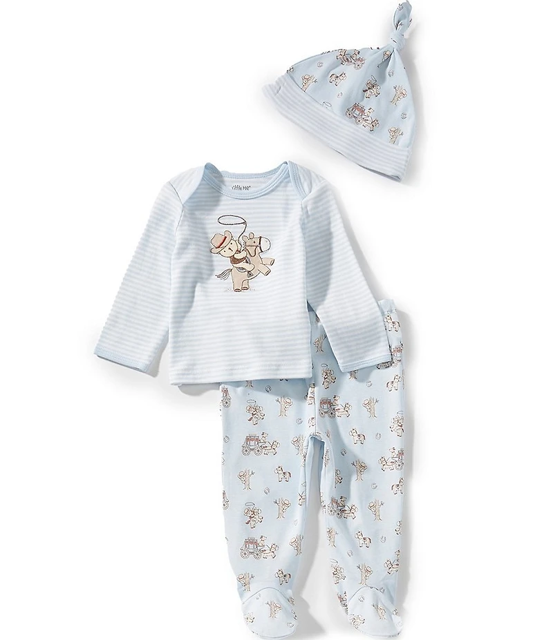 Little Me Baby Boys Long-Sleeve Striped/Cowboy-Graphic T-Shirt & Western-Inspired-Print Footed Pant Set