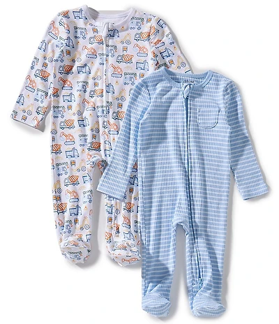 Little Me Baby Boys Bamboo & Organic Cotton Long Sleeve Trucks Print 2-Pack Footie Set