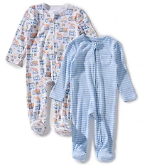 Little Me Baby Boys Bamboo & Organic Cotton Long Sleeve Trucks Print 2-Pack Footie Set