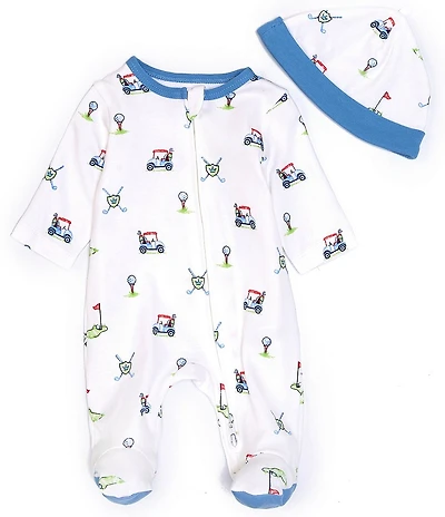 Little Me Baby Boys Golf Club Zip Footed Coverall & Hat Set