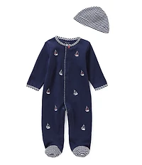 Little Me Baby Boys Schiffli Sailboat Footie Coverall & Hat Set