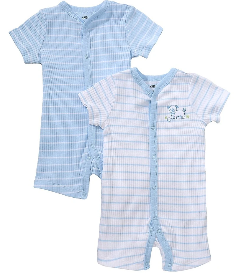 Little Me Baby Boys Organic Cotton Preppy Puppy Short- Sleeve Striped Shortalls 2-Pack