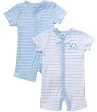 Little Me Baby Boys Organic Cotton Preppy Puppy Short- Sleeve Striped Shortalls 2-Pack