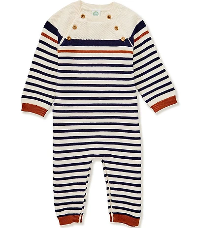Little Me Baby Boys Raglan-Sleeve Color Blocked/Striped Sweater-Knit Coverall