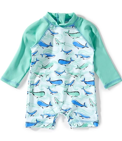 Little Me Baby Boys Raglan-Sleeve Whale-Printed/Solid Rashguard Swimsuit