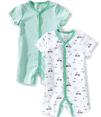 Little Me Baby Boys Short-Sleeve Cotton Golf-Inspired-Printed Shortall & Striped Golf-Applique Shortall 2-Pack