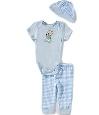 Little Me Baby Boys Short Sleeve Golf Bear Top With Cap & Pants 3-Piece Set