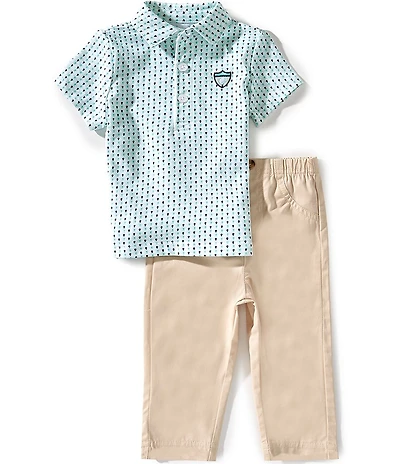 Little Me Baby Boys Short Sleeve Golf Print Polo Shirt & Solid Pants Set