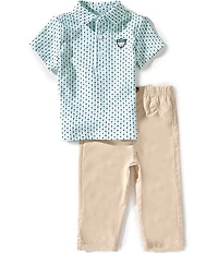 Little Me Baby Boys Short Sleeve Golf Print Polo Shirt & Solid Pants Set