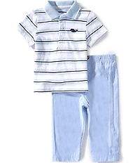 Little Me Baby Boys Short Sleeve Striped Polo Shirt & Solid Pants Set