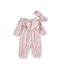 Little Me Baby Girls Bamboo Long Sleeve Violet Jumpsuit & Headband