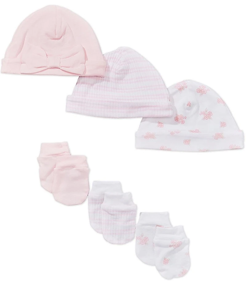 Little Me Baby Girls Dainty Bears Hat-Mitt Six Piece Soft Organic Cotton Set