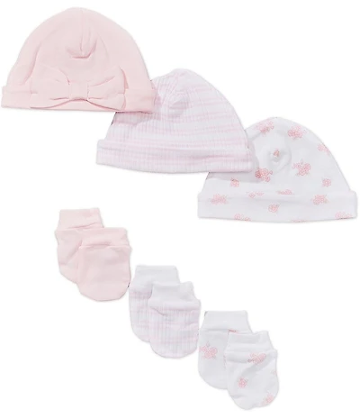 Little Me Baby Girls Dainty Bears Hat-Mitt Six Piece Soft Organic Cotton Set