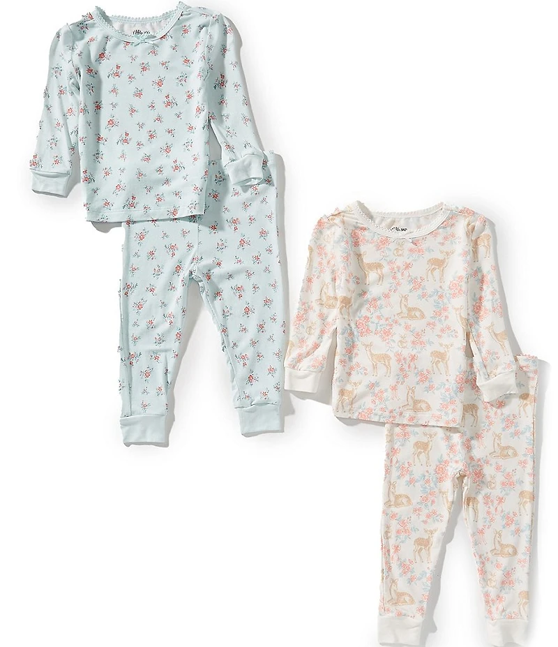 Little Me Baby Girls Deer/Floral-Printed 4-Piece Pajama Set