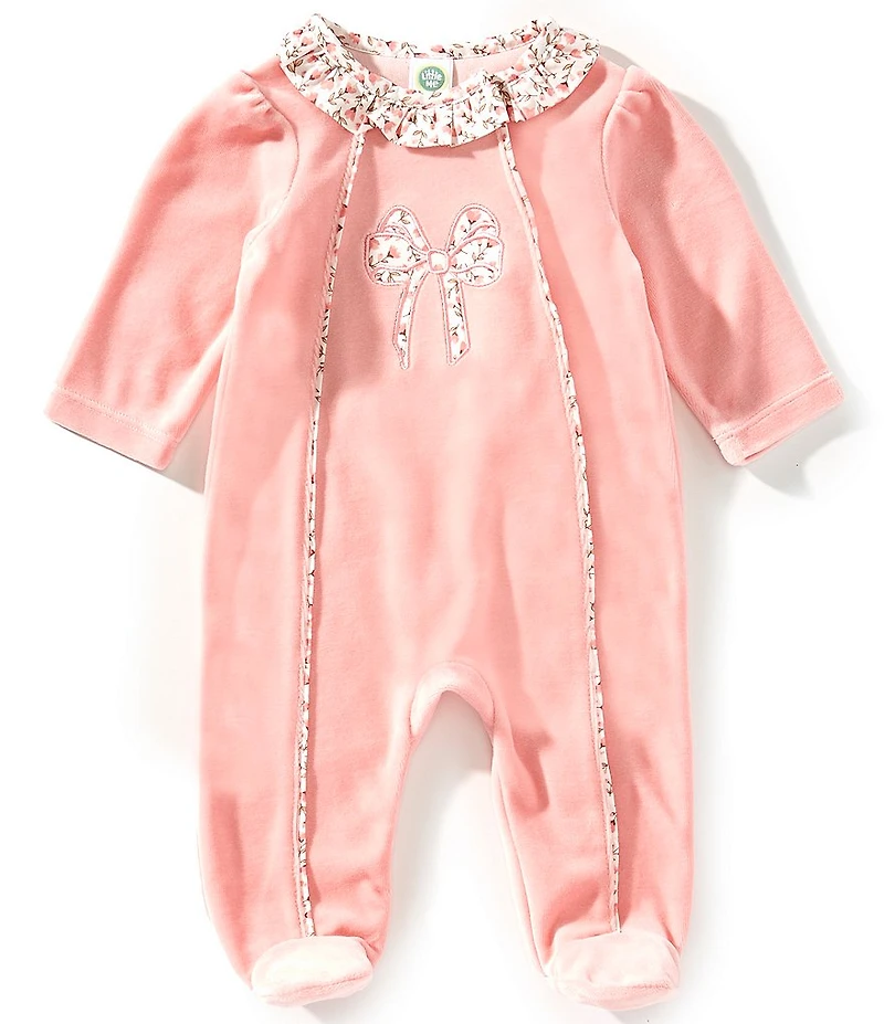 Little Me Baby Girls Floral Bow Velour Footie