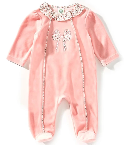 Little Me Baby Girls Floral Bow Velour Footie
