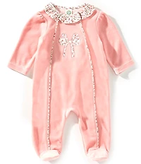 Little Me Baby Girls Floral Bow Velour Footie