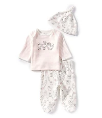 Little Me Baby Girls Lap-Shoulder Paris Pups Top & Matching Footed Pants & Hat Set