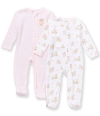 Little Me Baby Girls Long Sleeve Allover Dainty Bear Print And Striped Sleeper 2-Pack
