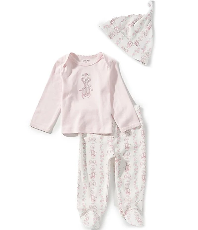 Little Me Baby Girls Long-Sleeve Ballet-Slipper-Motif T-Shirt &-Printed Footed Pant Set