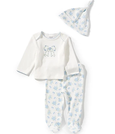Little Me Baby Girls Long-Sleeve Floral-Bow-Motif T-Shirt & Floral-Printed Footed Pant Set