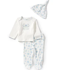 Little Me Baby Girls Long-Sleeve Floral-Bow-Motif T-Shirt & Floral-Printed Footed Pant Set