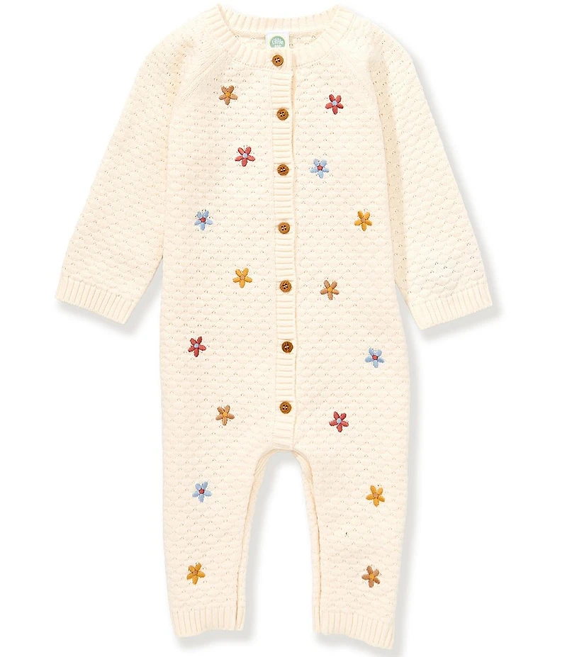 Little Me Baby Girls Long-Sleeve Floral-Patterned Sweater-Knit Coverall