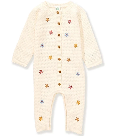 Little Me Baby Girls Long-Sleeve Floral-Patterned Sweater-Knit Coverall