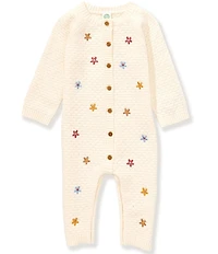 Little Me Baby Girls Long-Sleeve Floral-Patterned Sweater-Knit Coverall