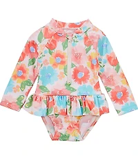 Little Me Baby Girls Long-Sleeve Floral-Printed Rashguard Swimsuit