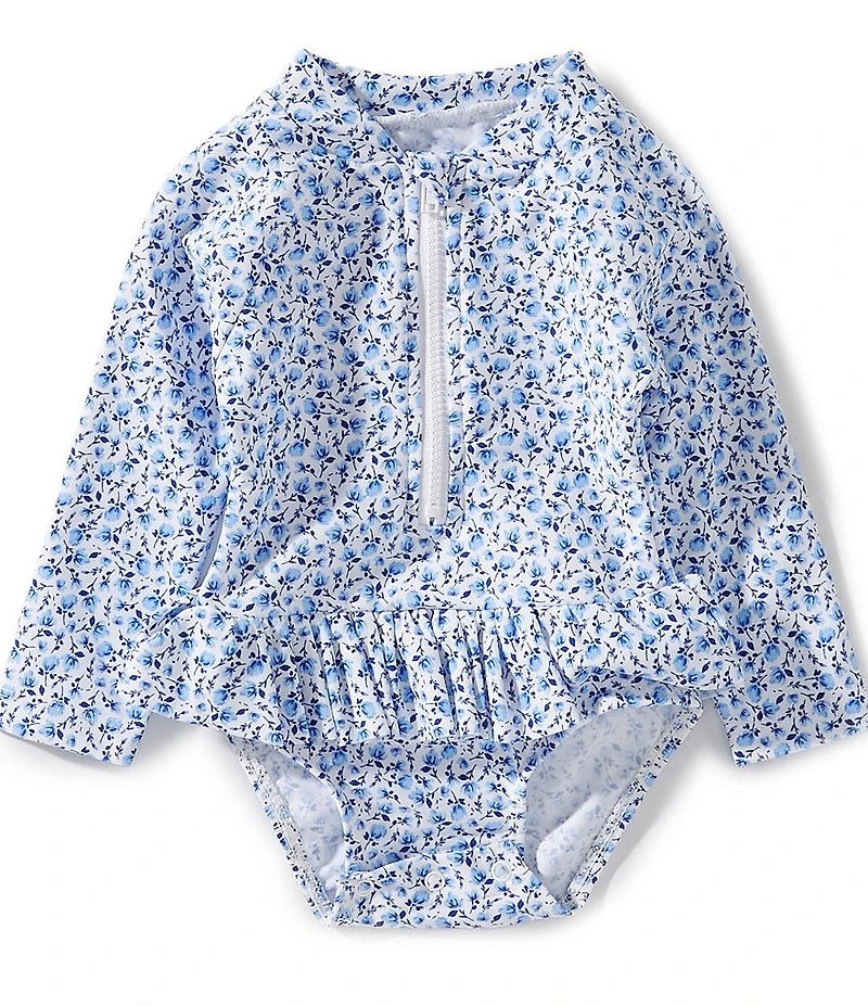 Little Me Baby Girls Long-Sleeve Floral-Printed Skirted One-Piece Rashguard Swimsuit