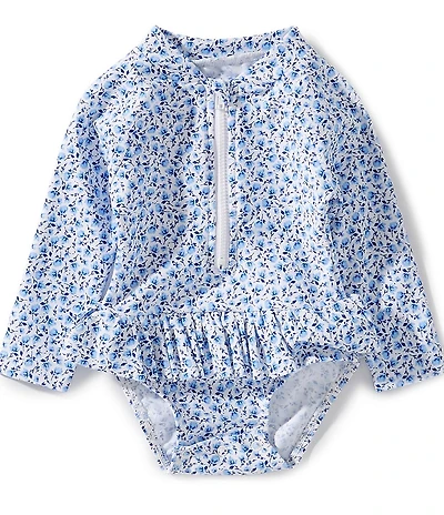 Little Me Baby Girls Long-Sleeve Floral-Printed Skirted One-Piece Rashguard Swimsuit